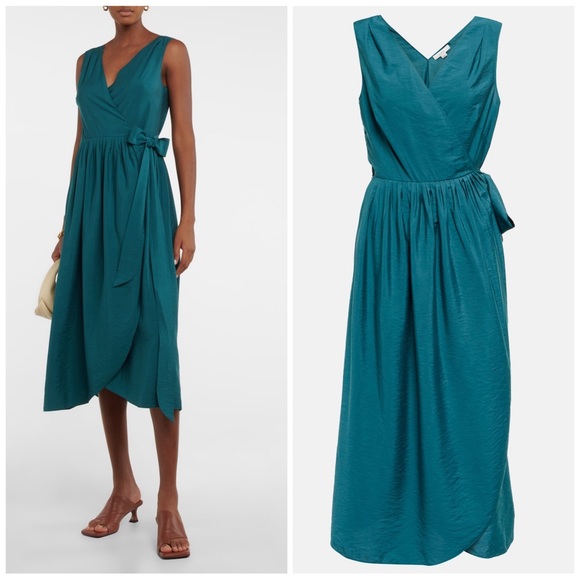 NWT VINCE Teal Sleeveless Midi Wrap Dress - Picture 2 of 10